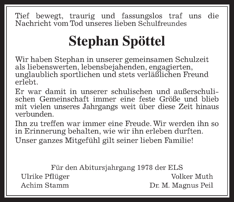  Traueranzeige für Stephan Spöttel vom 02.10.2015 aus Wetterauer Zeitung, Wetterauer Zeitung