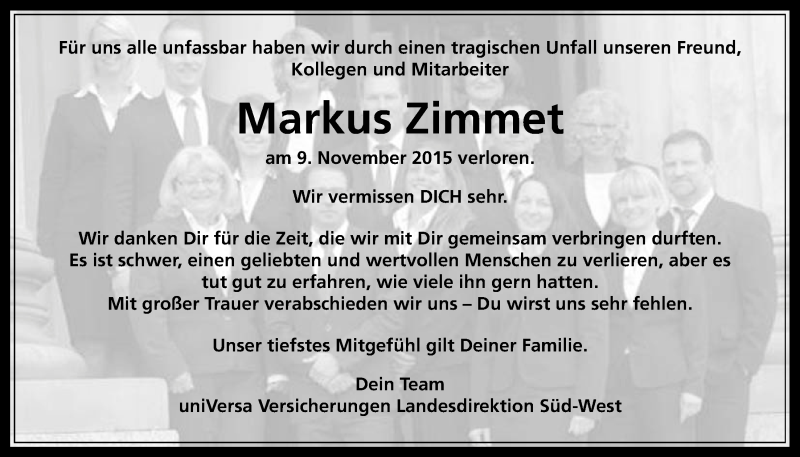  Traueranzeige für Markus Zimmet vom 14.11.2015 aus Gießener Allgemeine, Alsfelder Allgemeine