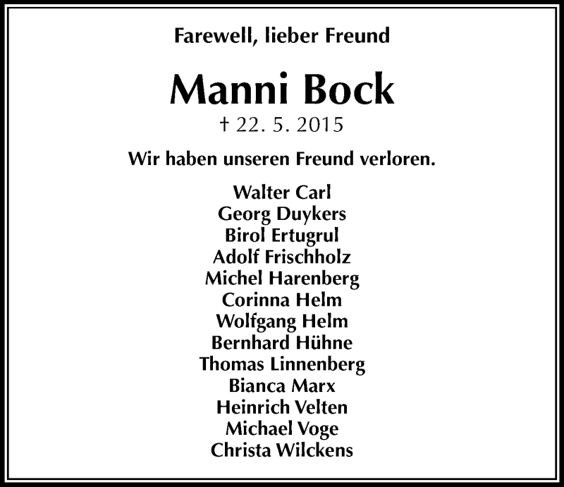  Traueranzeige für Manni Bock vom 03.06.2015 aus Gießener Allgemeine, Alsfelder Allgemeine