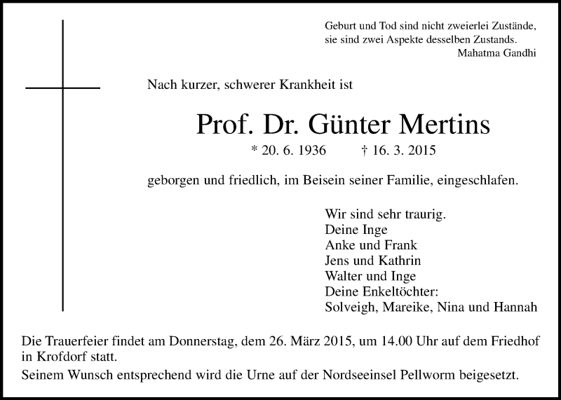  Traueranzeige für Günter Mertins vom 21.03.2015 aus Gießener Allgemeine, Alsfelder Allgemeine