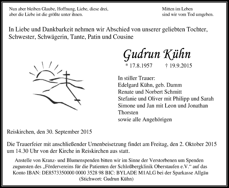  Traueranzeige für Gudrun Kühn vom 30.09.2015 aus Gießener Allgemeine, Alsfelder Allgemeine