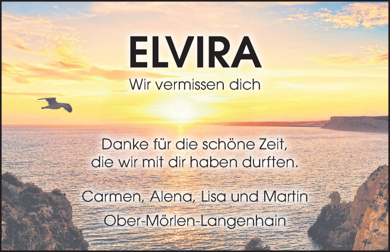  Traueranzeige für Elvira Heil vom 29.10.2016 aus Wetterauer Zeitung, Wetterauer Zeitung