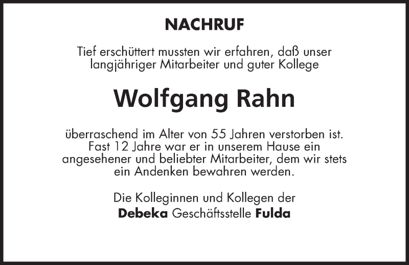  Traueranzeige für Wolfgang Rahn vom 07.10.2017 aus Giessener Allgemeine, Alsfelder Allgemeine