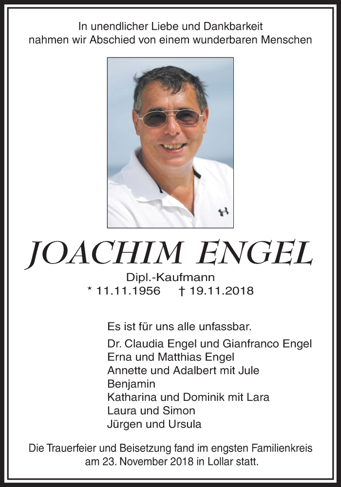  Traueranzeige für Joachim Engel vom 24.11.2018 aus Giessener Allgemeine, Alsfelder Allgemeine
