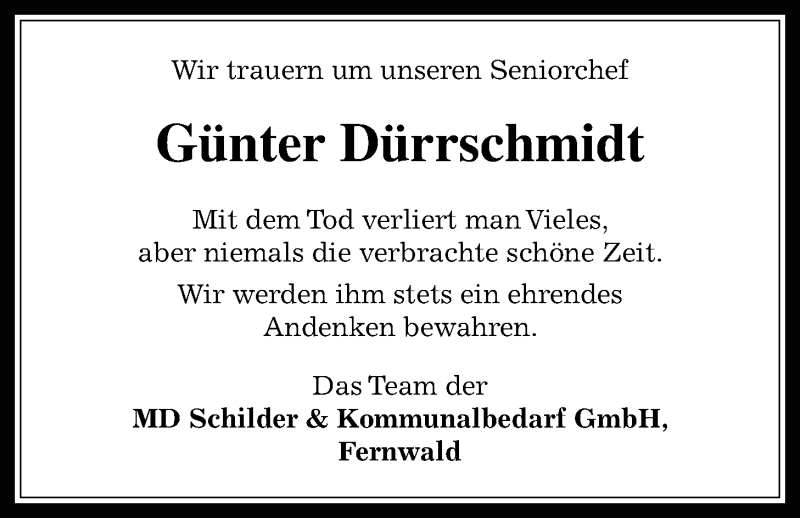  Traueranzeige für Günter Dürrschmidt vom 22.02.2018 aus Giessener Allgemeine, Alsfelder Allgemeine