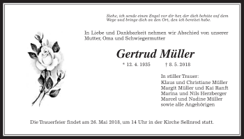 Traueranzeige von Gertrud Müller von Giessener Allgemeine, Alsfelder Allgemeine