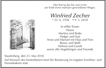 Traueranzeige von Winfried Zecher von Giessener Allgemeine, Alsfelder Allgemeine