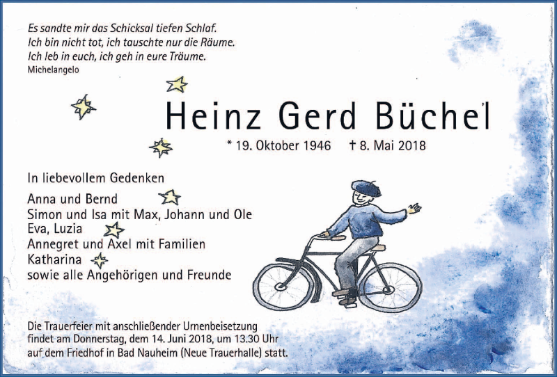  Traueranzeige für Heinz Gerd Büchel vom 09.06.2018 aus Wetterauer Zeitung, Wetterauer Zeitung