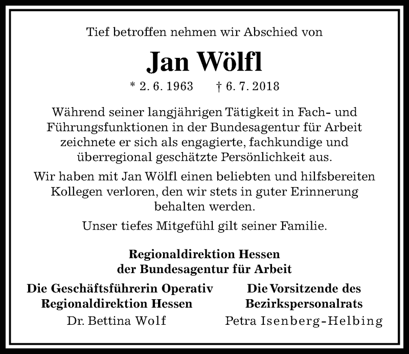  Traueranzeige für Jan Wölfl vom 23.07.2018 aus 