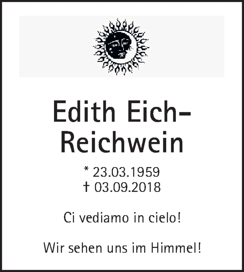  Traueranzeige für Edith Eich-Reichwein vom 15.09.2018 aus Wetterauer Zeitung, Wetterauer Zeitung