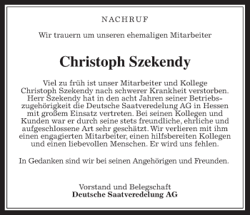 Traueranzeige von Christoph Szekendy von Giessener Allgemeine, Alsfelder Allgemeine