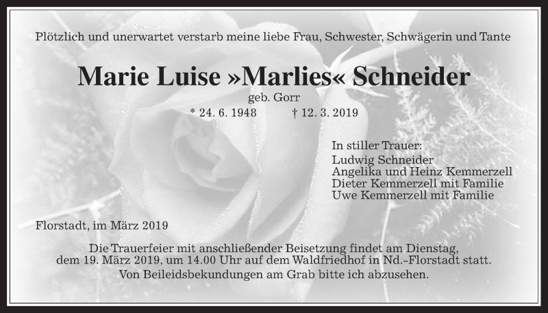  Traueranzeige für Marie Luise Schneider vom 15.03.2019 aus Wetterauer Zeitung