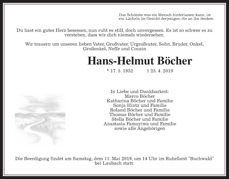  Traueranzeige für Hans-Helmut Böcher vom 04.05.2019 aus Giessener Allgemeine, Alsfelder Allgemeine