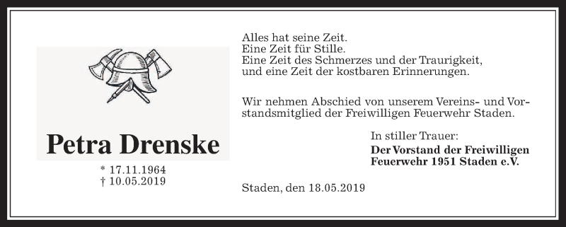  Traueranzeige für Petra Drenske vom 18.05.2019 aus Wetterauer Zeitung