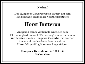 Traueranzeige von Horst Butteron von Licher Wochenblatt