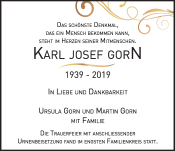 Traueranzeige von Karl Josef Gorn von Giessener Allgemeine, Alsfelder Allgemeine