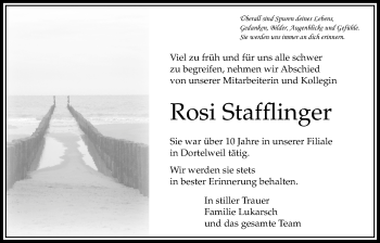 Traueranzeige von Rosi Stafflinger von Bad Vilbel/Karben