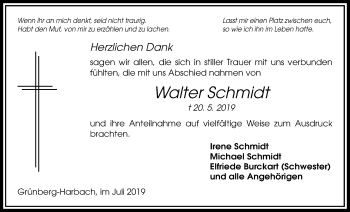 Traueranzeige von Walter Schmidt von Licher Wochenblatt