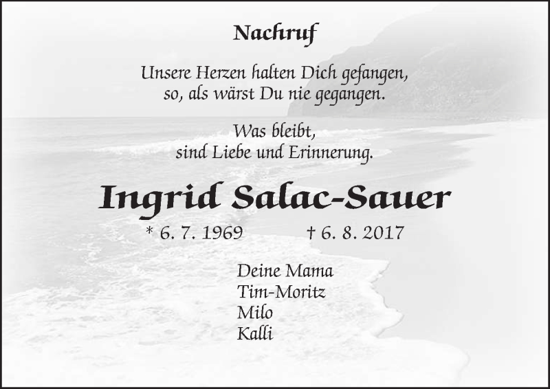  Traueranzeige für Ingrid Salac-Sauer vom 03.08.2019 aus Giessener Allgemeine, Alsfelder Allgemeine