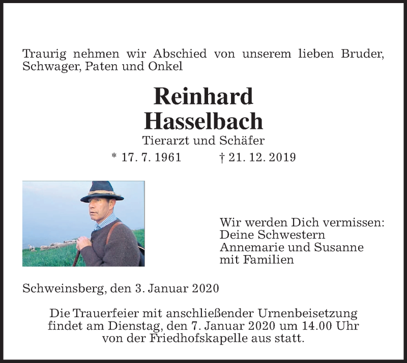  Traueranzeige für Reinhard Hasselbach vom 03.01.2020 aus Alsfelder Allgemeine