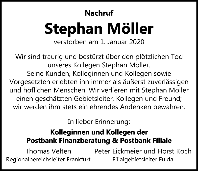  Traueranzeige für Stephan Möller vom 25.01.2020 aus Wetterauer Zeitung