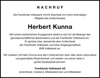 Traueranzeige von Herbert Kunna von Bad Vilbel/Karben