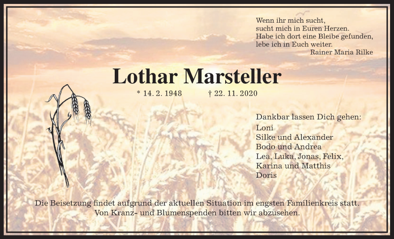  Traueranzeige für Lothar Marsteller vom 26.11.2020 aus Giessener Allgemeine, Alsfelder Allgemeine