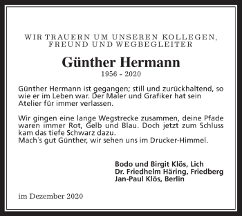 Traueranzeige von Günther Hermann von Giessener Allgemeine, Alsfelder Allgemeine