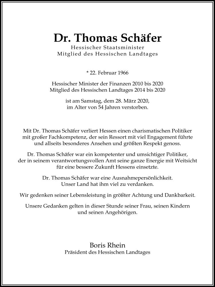  Traueranzeige für Thomas Schäfer vom 04.04.2020 aus Alsfelder Allgemeine, Wetterauer Zeitung, Giessener Allgemeine