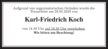 Traueranzeige von Karl-Friedrich Koch von Giessener Allgemeine, Alsfelder Allgemeine