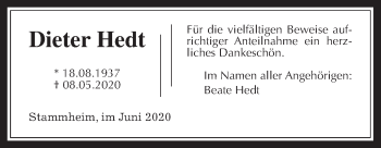 Traueranzeige von Dieter Hedt von Wetterauer Zeitung