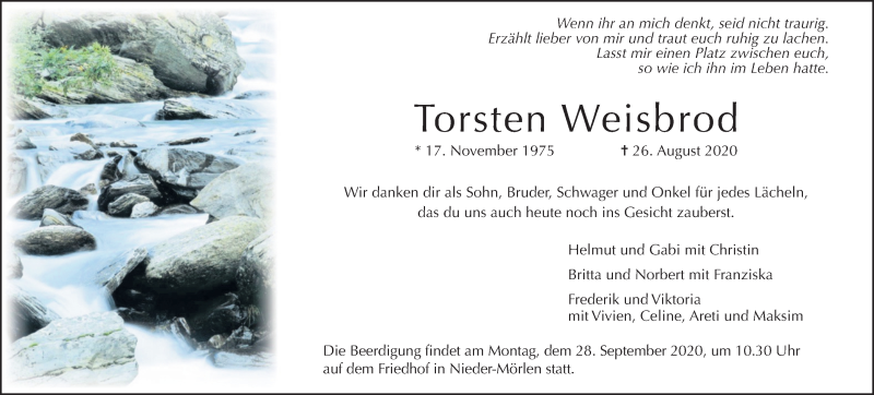  Traueranzeige für Torsten Weisbrod vom 23.09.2020 aus Wetterauer Zeitung