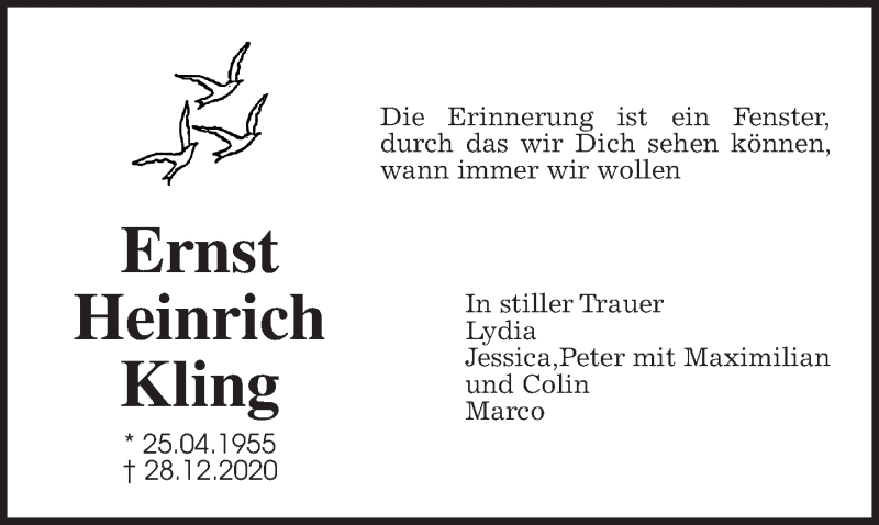  Traueranzeige für Ernst Heinrich Kling vom 09.01.2021 aus Wetterauer Zeitung