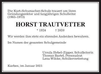 Traueranzeige von Horst Trautvetter von Wetterauer Zeitung