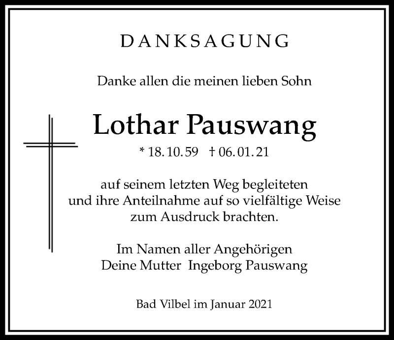  Traueranzeige für Lothar Pauswang vom 28.01.2021 aus Bad Vilbel/Karben
