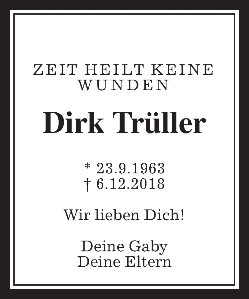  Traueranzeige für Dirk Trüller vom 06.12.2021 aus Giessener Allgemeine, Alsfelder Allgemeine, Wetterauer Zeitung