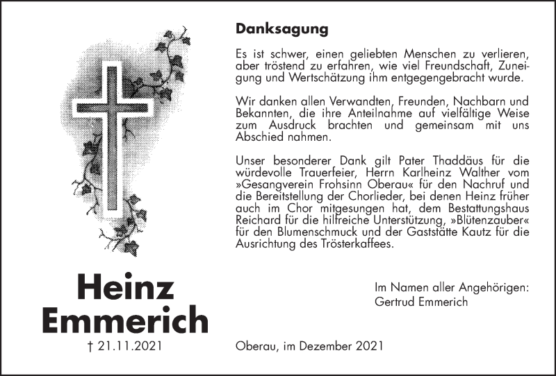  Traueranzeige für Heinz Emmerich vom 24.12.2021 aus Kreis-Anzeiger