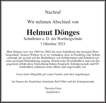 Traueranzeige von Helmut Dönges 