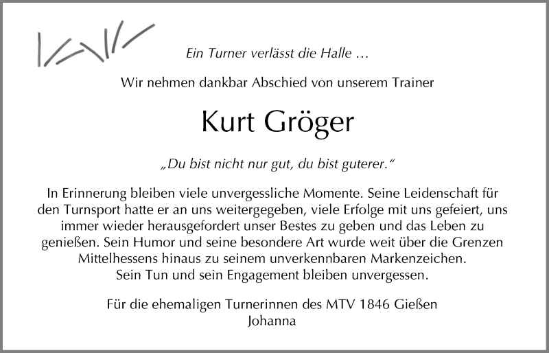  Traueranzeige für Kurt Gröger vom 29.05.2021 aus Giessener Allgemeine, Alsfelder Allgemeine