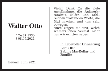 Traueranzeige von Walter Otto von Giessener Allgemeine, Alsfelder Allgemeine