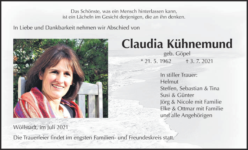  Traueranzeige für Claudia Kühnemund vom 10.07.2021 aus Wetterauer Zeitung