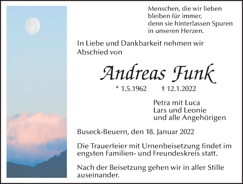  Traueranzeige für Andreas Funk vom 18.01.2022 aus Giessener Allgemeine, Alsfelder Allgemeine