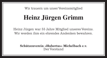 Traueranzeige von Heinz Jürgen Grimm von Usinger Anzeiger