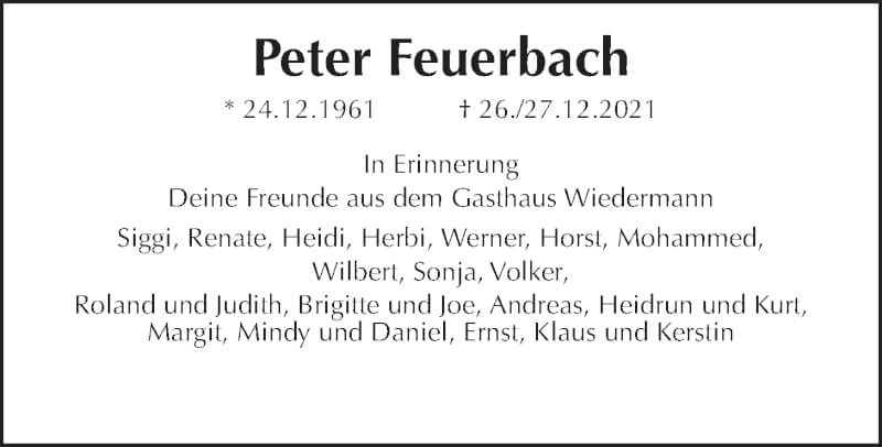  Traueranzeige für Peter Feuerbach vom 15.01.2022 aus Wetterauer Zeitung