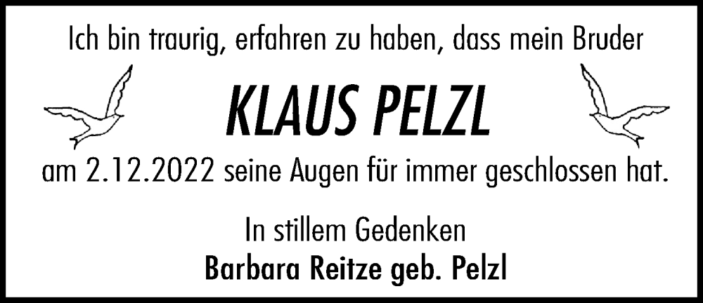  Traueranzeige für Klaus Pelzl vom 17.12.2022 aus Kreis-Anzeiger