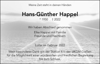 Traueranzeige von Hans-Günther Happel von Giessener Anzeiger
