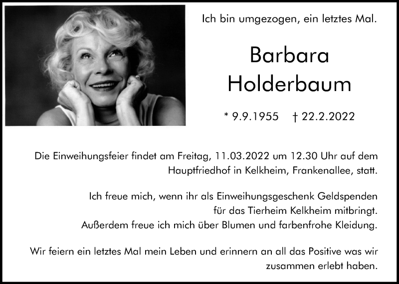  Traueranzeige für Barbara Holderbaum vom 04.03.2022 aus 