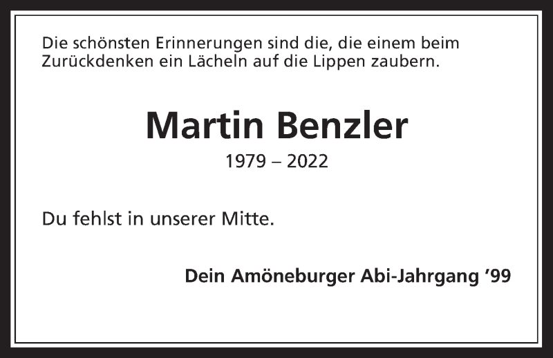  Traueranzeige für Martin Benzler vom 10.03.2022 aus Mücker Stimme