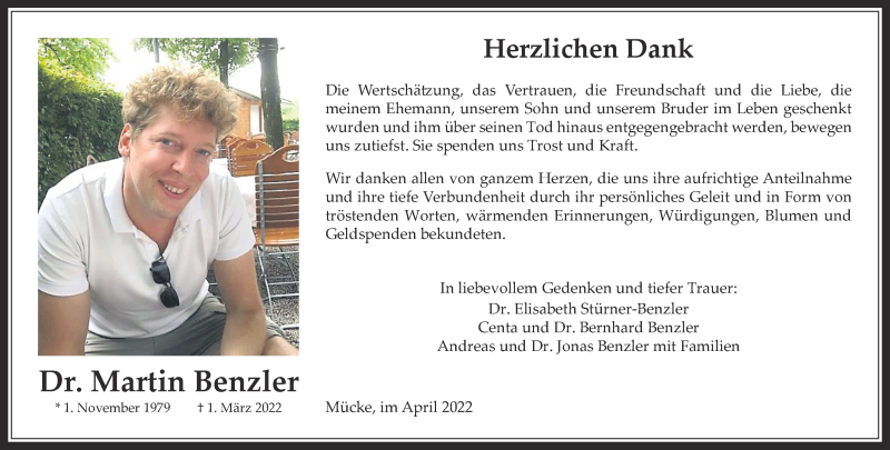  Traueranzeige für Martin Benzler vom 28.04.2022 aus Alsfelder Allgemeine, Mücker Stimme