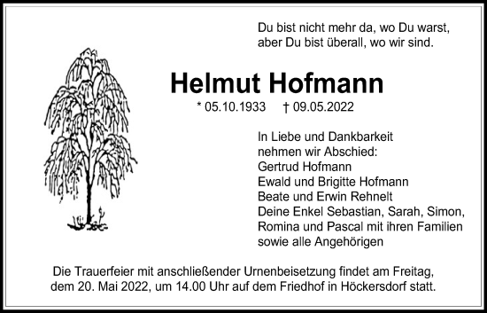 Traueranzeige von Helmut Hofmann von Alsfelder Allgemeine